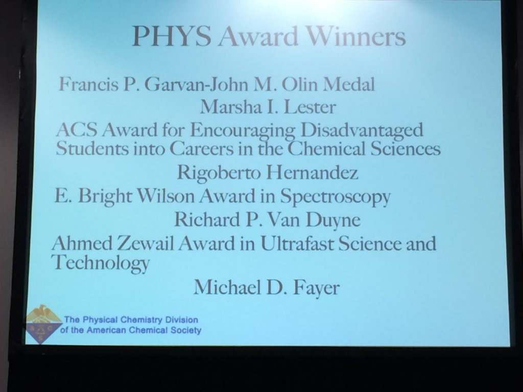 Hernandez among other featured award winners at the ACS Phys Division Awards session.